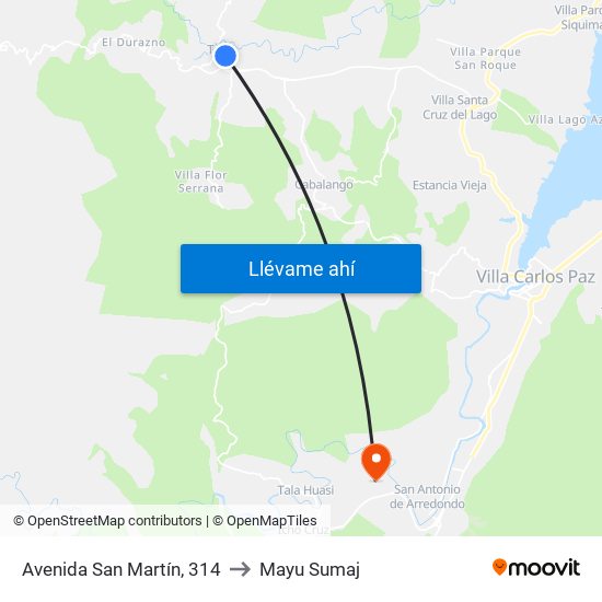 Avenida San Martín, 314 to Mayu Sumaj map