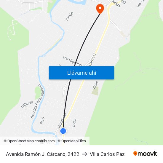 Avenida Ramón J. Cárcano, 2422 to Villa Carlos Paz map