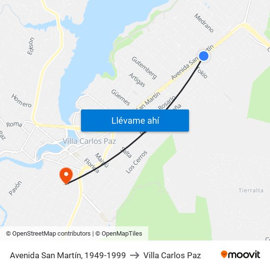 Avenida San Martín, 1949-1999 to Villa Carlos Paz map