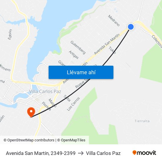Avenida San Martín, 2349-2399 to Villa Carlos Paz map