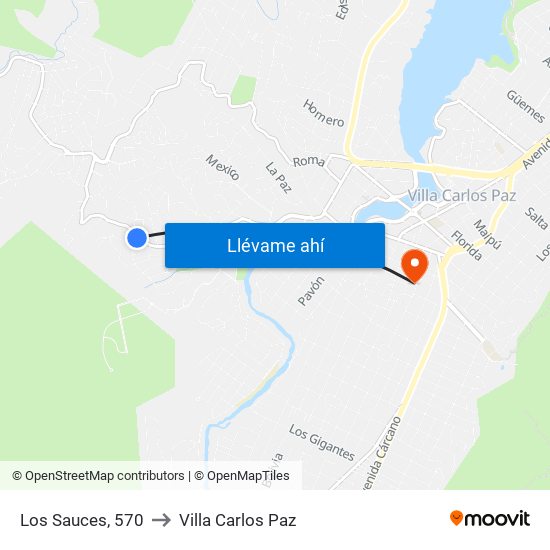 Los Sauces, 570 to Villa Carlos Paz map