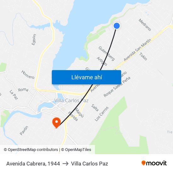 Avenida Cabrera, 1944 to Villa Carlos Paz map