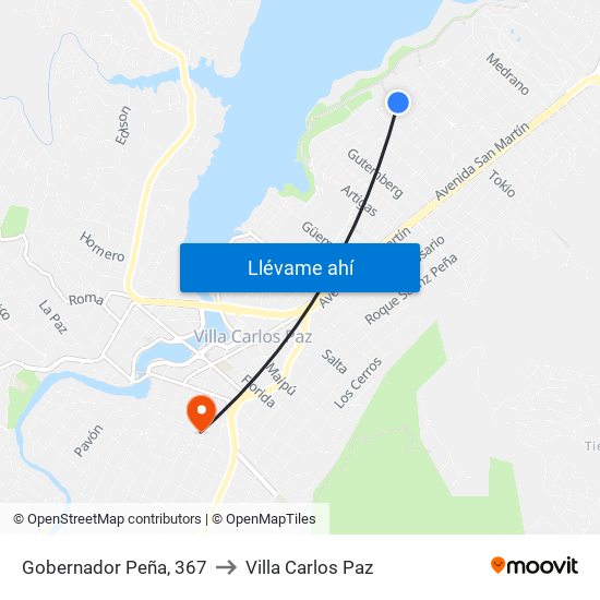 Gobernador Peña, 367 to Villa Carlos Paz map