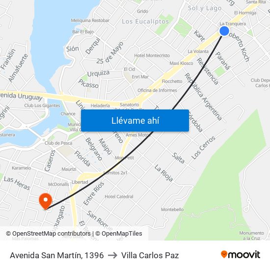 Avenida San Martín, 1396 to Villa Carlos Paz map