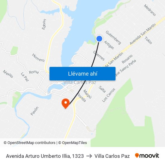 Avenida Arturo Umberto Illia, 1323 to Villa Carlos Paz map