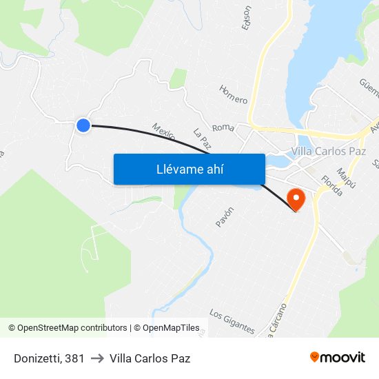 Donizetti, 381 to Villa Carlos Paz map