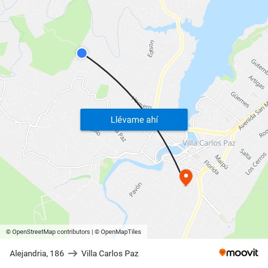 Alejandria, 186 to Villa Carlos Paz map