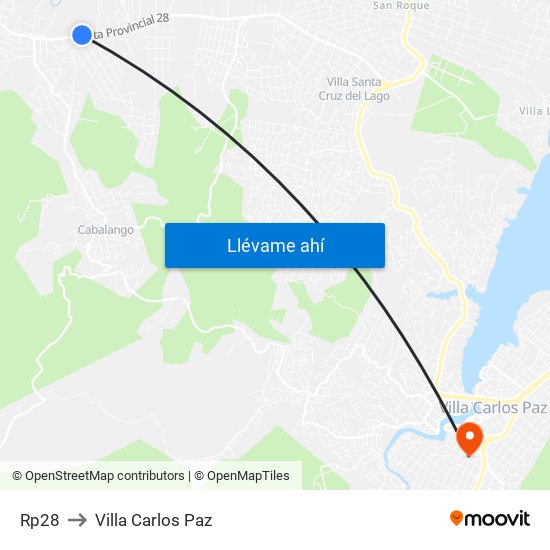 Rp28 to Villa Carlos Paz map