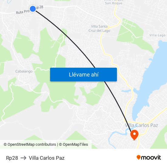 Rp28 to Villa Carlos Paz map