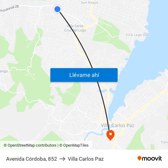 Avenida Córdoba, 852 to Villa Carlos Paz map