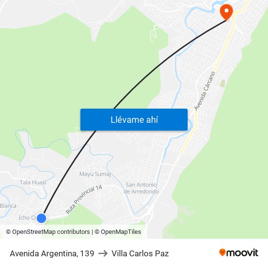 Avenida Argentina, 139 to Villa Carlos Paz map