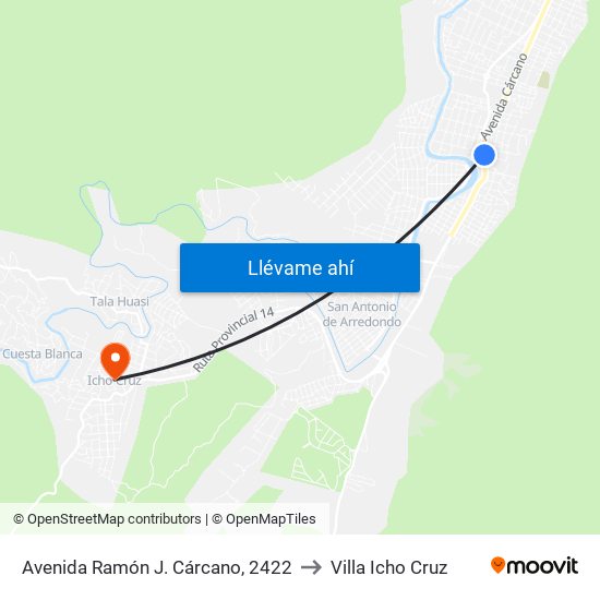 Avenida Ramón J. Cárcano, 2422 to Villa Icho Cruz map