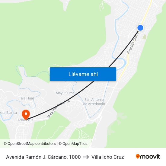 Avenida Ramón J. Cárcano, 1000 to Villa Icho Cruz map