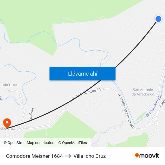 Comodore Meisner 1684 to Villa Icho Cruz map