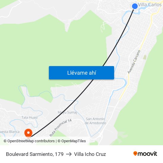 Boulevard Sarmiento, 179 to Villa Icho Cruz map