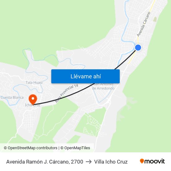 Avenida Ramón J. Cárcano, 2700 to Villa Icho Cruz map