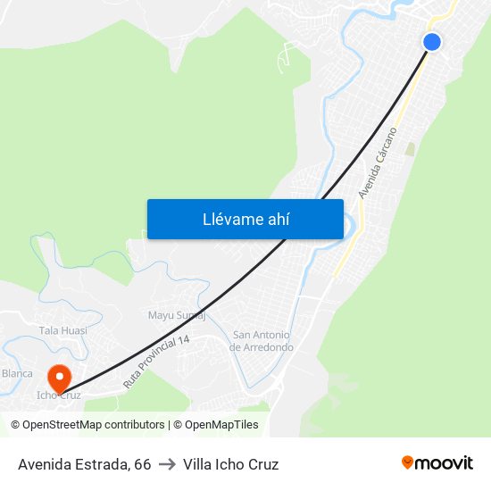 Avenida Estrada, 66 to Villa Icho Cruz map