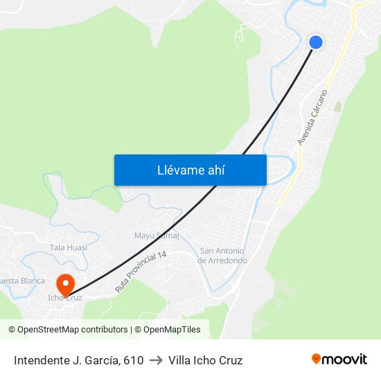 Intendente J. García, 610 to Villa Icho Cruz map