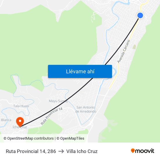 Ruta Provincial 14, 286 to Villa Icho Cruz map