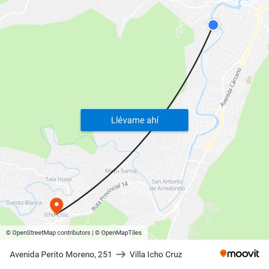 Avenida Perito Moreno, 251 to Villa Icho Cruz map