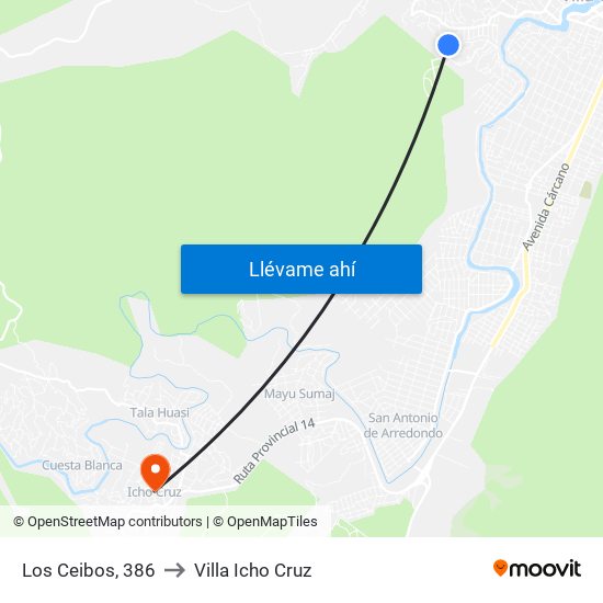 Los Ceibos, 386 to Villa Icho Cruz map