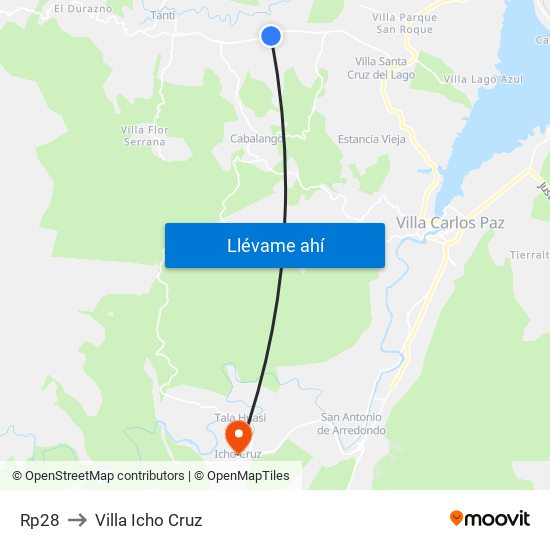 Rp28 to Villa Icho Cruz map