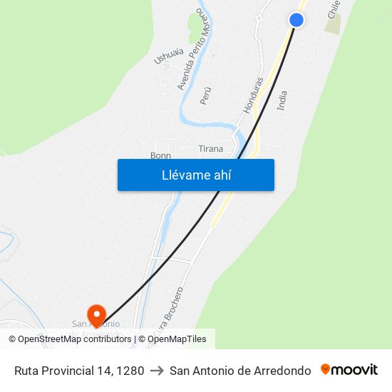 Ruta Provincial 14, 1280 to San Antonio de Arredondo map