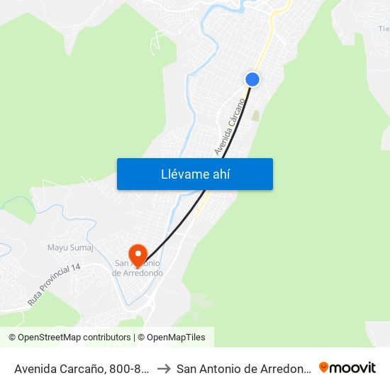 Avenida Carcaño, 800-848 to San Antonio de Arredondo map