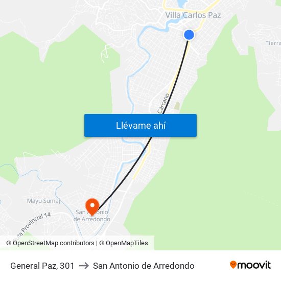 General Paz, 301 to San Antonio de Arredondo map