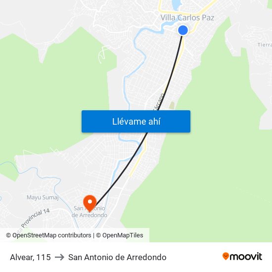 Alvear, 115 to San Antonio de Arredondo map