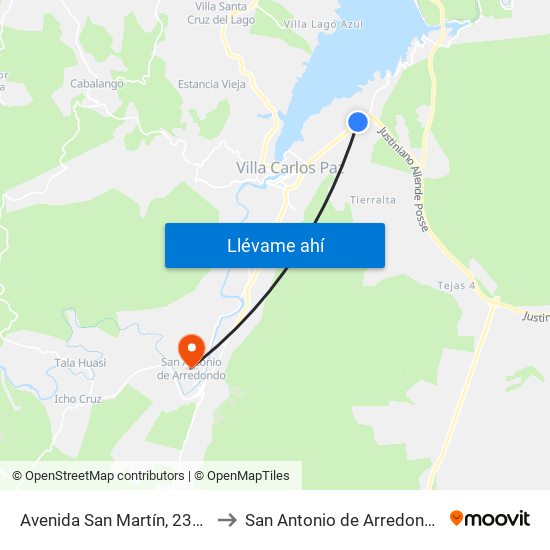 Avenida San Martín, 2398 to San Antonio de Arredondo map