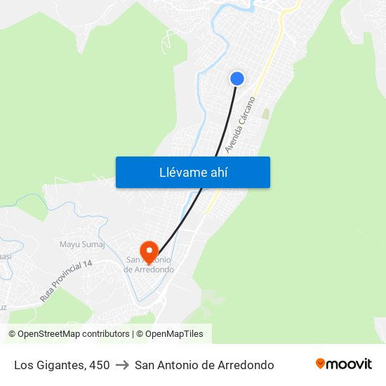 Los Gigantes, 450 to San Antonio de Arredondo map