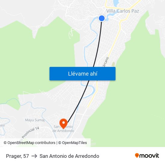 Prager, 57 to San Antonio de Arredondo map