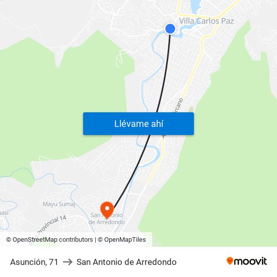 Asunción, 71 to San Antonio de Arredondo map