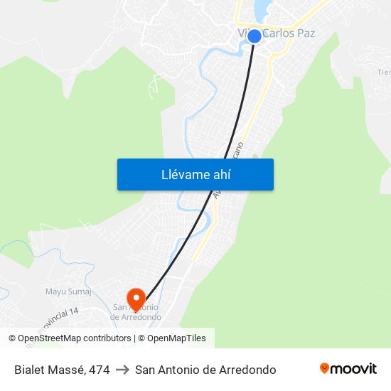 Bialet Massé, 474 to San Antonio de Arredondo map