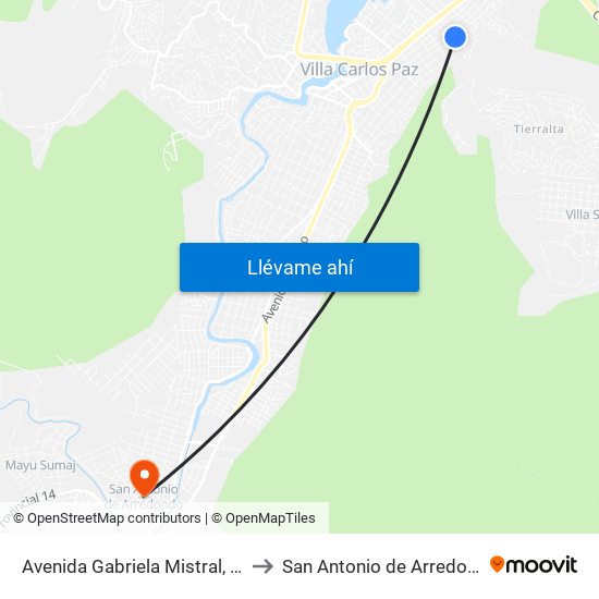 Avenida Gabriela Mistral, 265 to San Antonio de Arredondo map