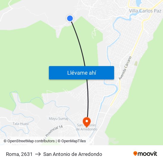 Roma, 2631 to San Antonio de Arredondo map