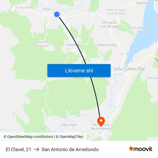 El Clavel, 21 to San Antonio de Arredondo map