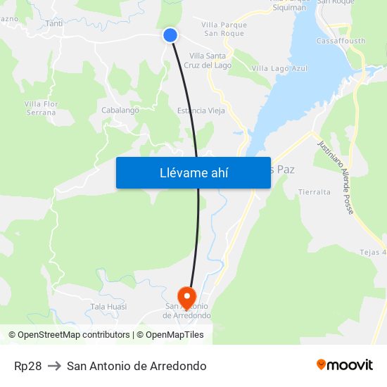 Rp28 to San Antonio de Arredondo map