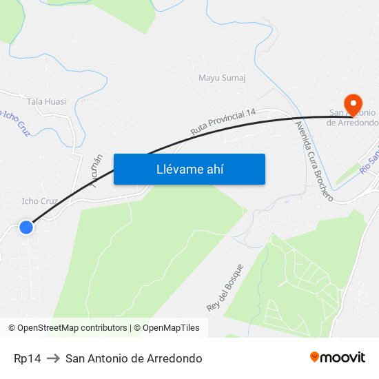 Rp14 to San Antonio de Arredondo map