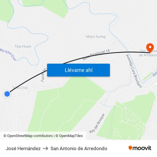 José Hernández to San Antonio de Arredondo map