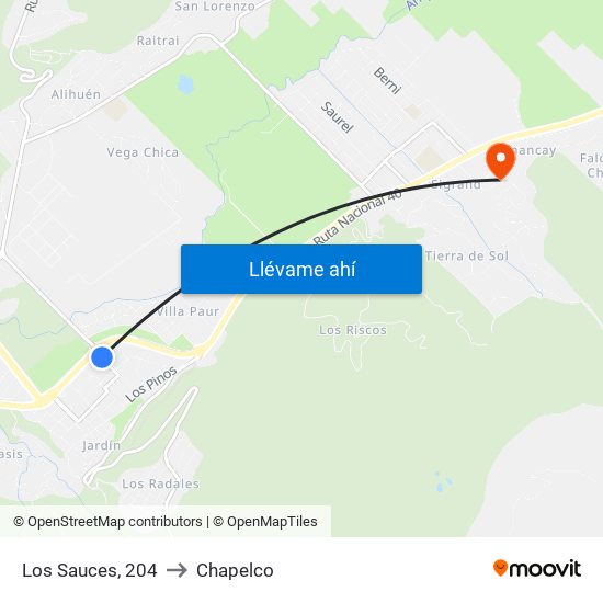 Los Sauces, 204 to Chapelco map