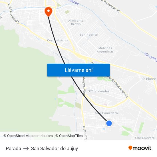 Parada to San Salvador de Jujuy map
