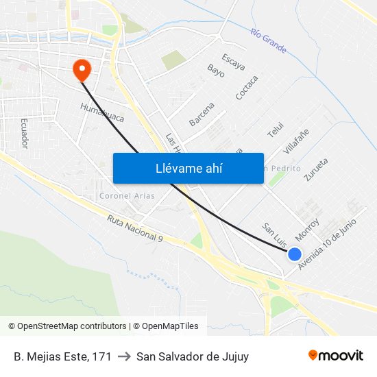 B. Mejias Este, 171 to San Salvador de Jujuy map