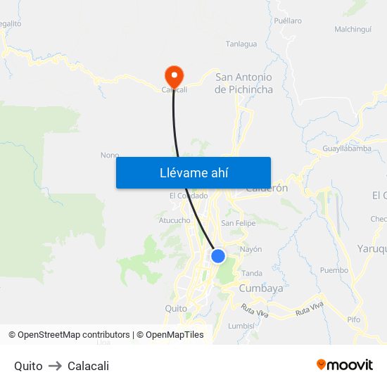 Quito to Calacali map