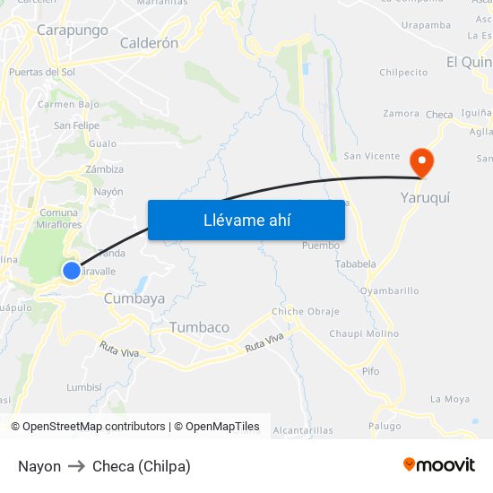 Nayon to Checa (Chilpa) map
