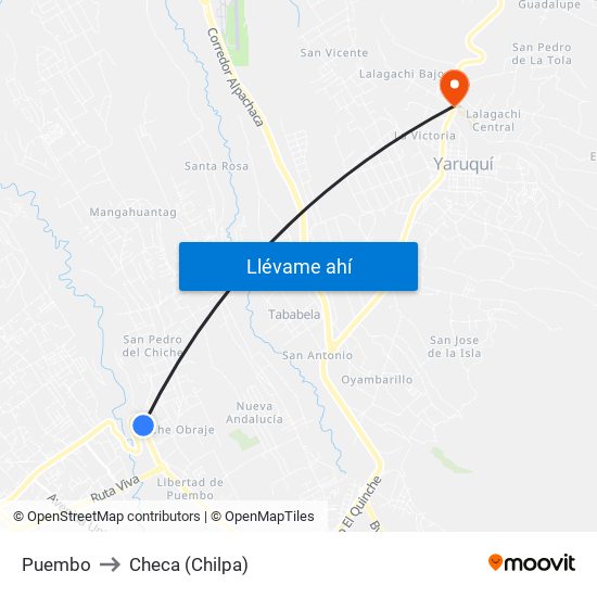 Puembo to Checa (Chilpa) map