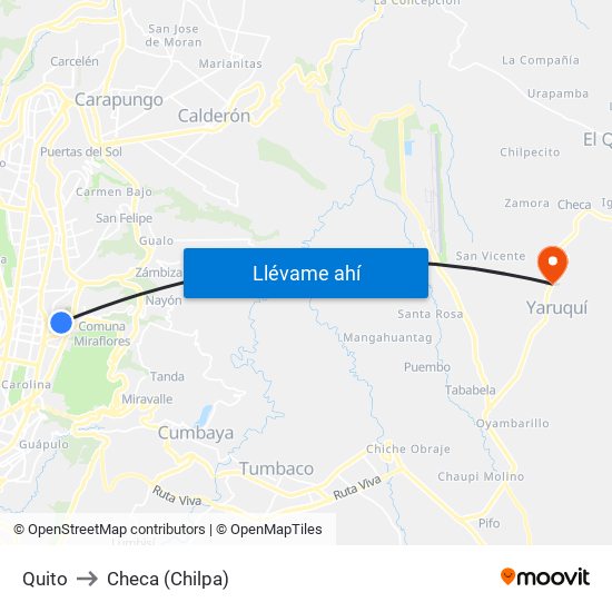 Quito to Checa (Chilpa) map