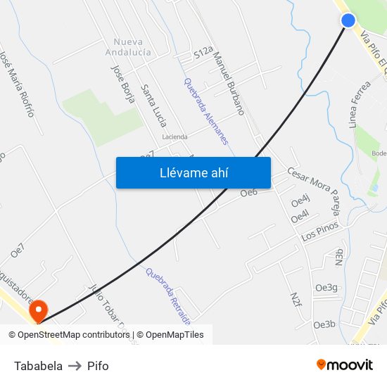 Tababela to Pifo map