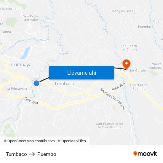 Tumbaco to Puembo map